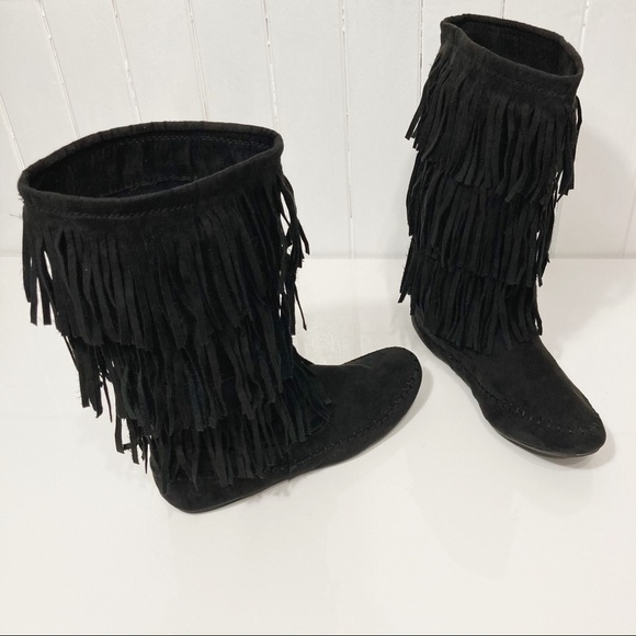 Arizona Jeans Black Suede Tiva Fringe Boots Sise 9M - Picture 14 of 14
